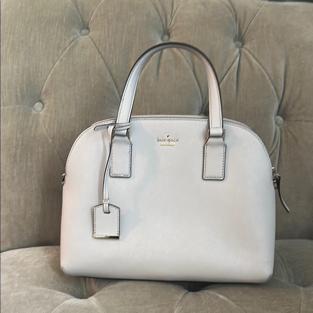 Kate Spade Cream Trifold Dome Satchel with Textured Finish